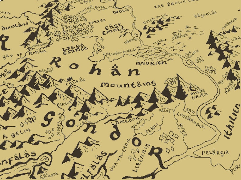 Rohan And Gondor Middle Earth Map Portion Cross Stitch Pattern Etsy  - Middle Earth Cross Stitch Pattern