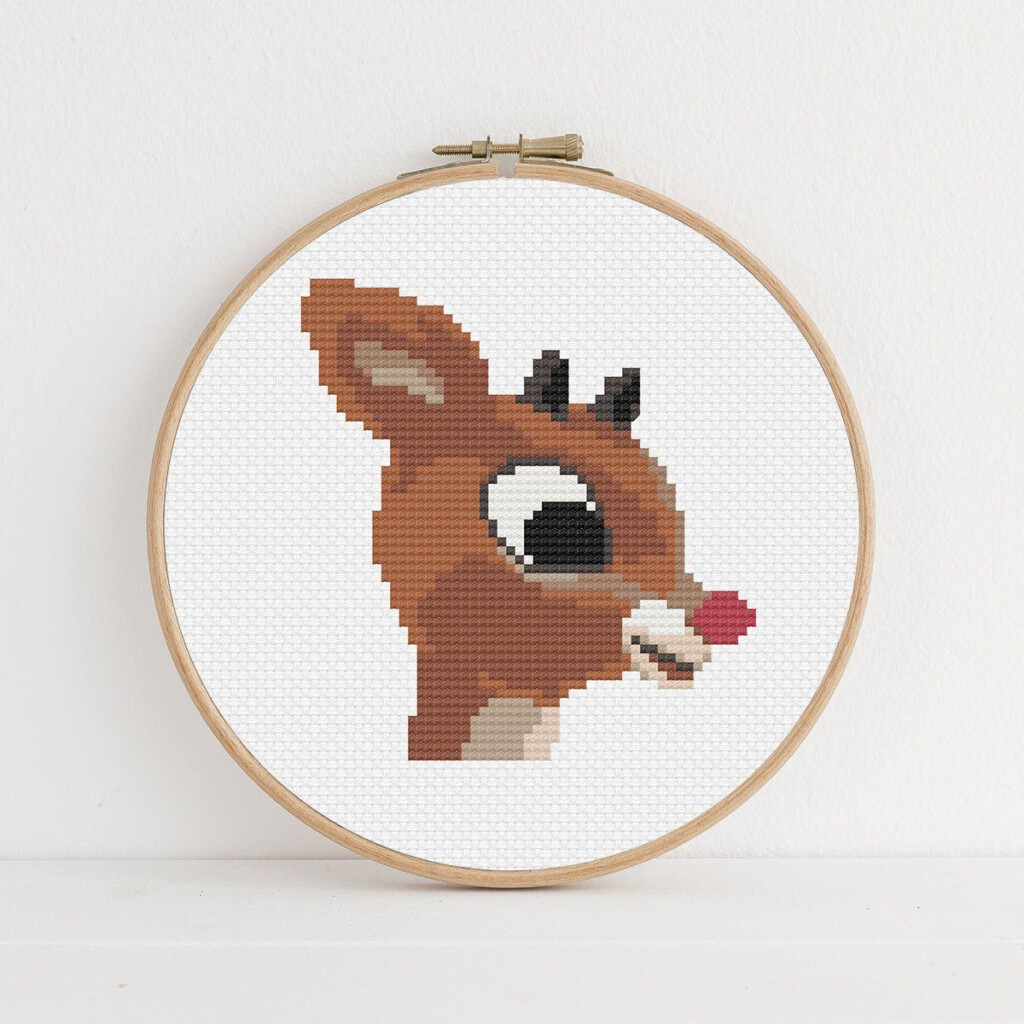Rudolph The Red nose Reindeer Easy And Cute Cross Stitch Etsy  - Free Christmas Reindeer Cross Stitch Patterns