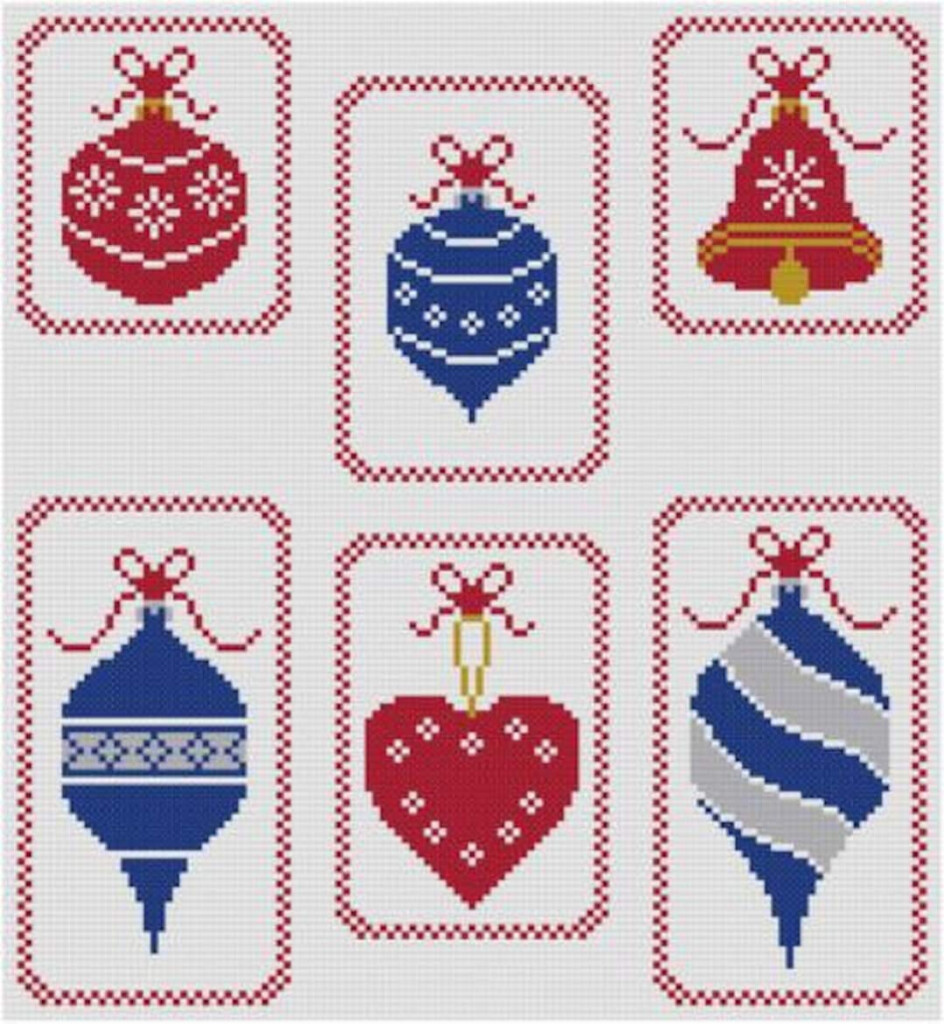 Set Of 6 Christmas Ornaments Cross Stitch Pattern PDF Quick And Easy  - Christmas Ornament Cross Stitch Pattern