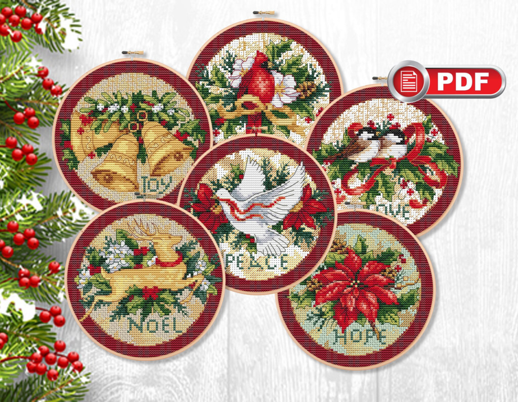 Set Of Christmas Ornaments Cross Stitch Patterns Merry Etsy - Christmas Ornament Cross Stitch Pattern