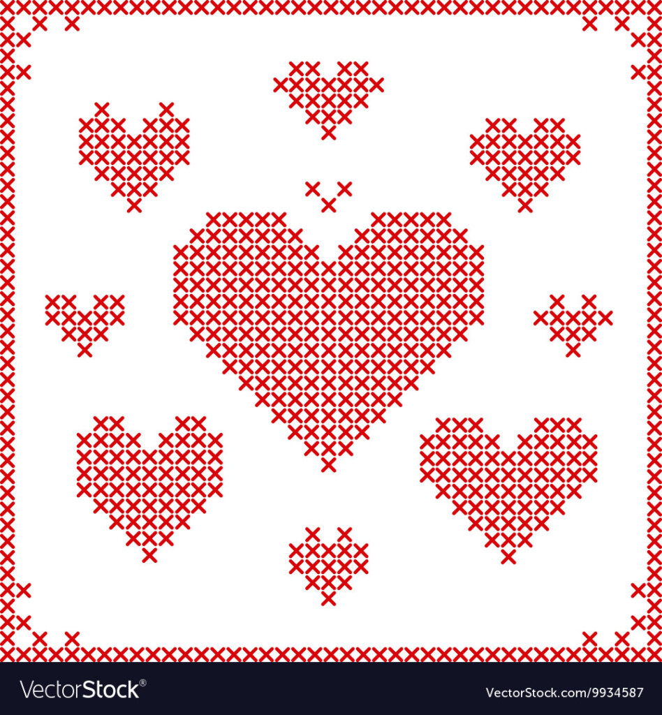 Set Of Cross Stitch Embroidery Hearts Royalty Free Vector - Cross Stitch Small Heart Pattern