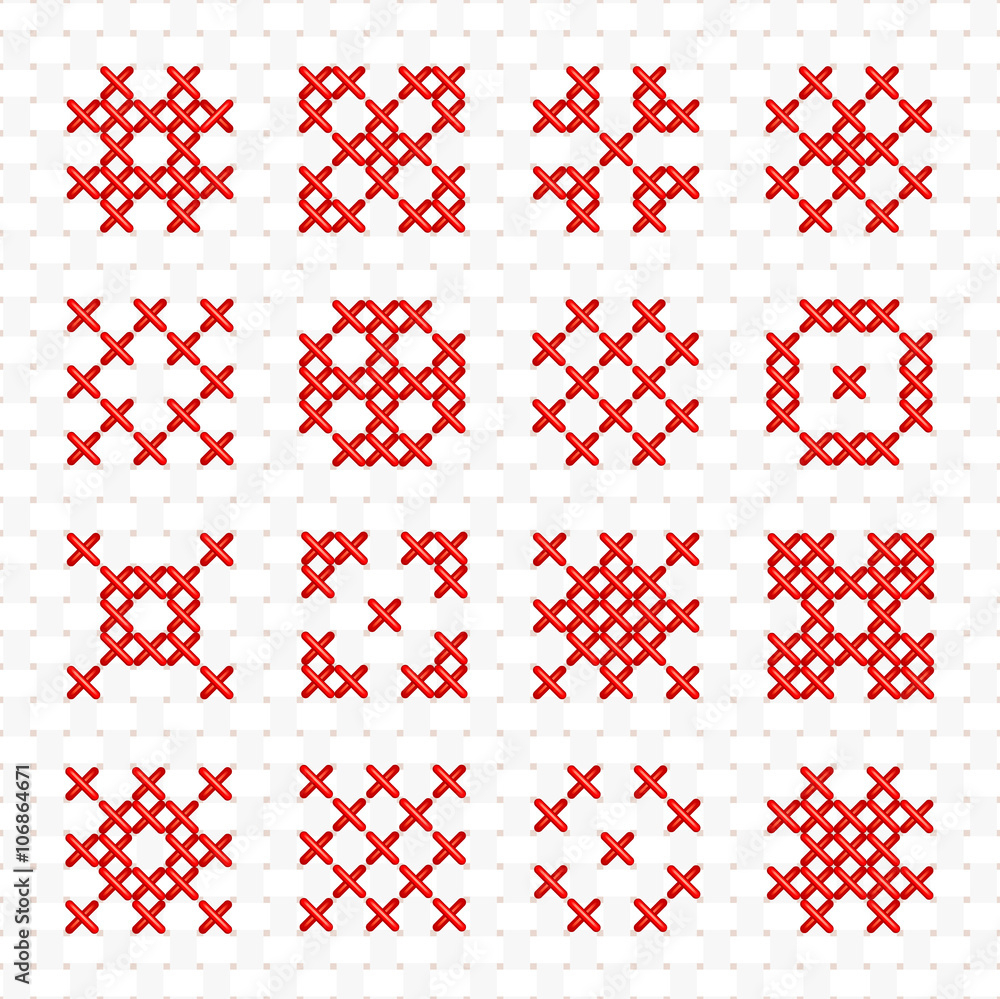 Set Of Geometric Cross Stitching Element For Embroidery Design  - Cross Stitch Patterns Geometric Designs