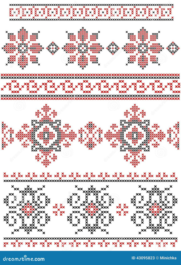 Set Of Red And Black Cross Stitched Borders Stock Vector Illustration  - Black And Red Cross Stitch Patterns