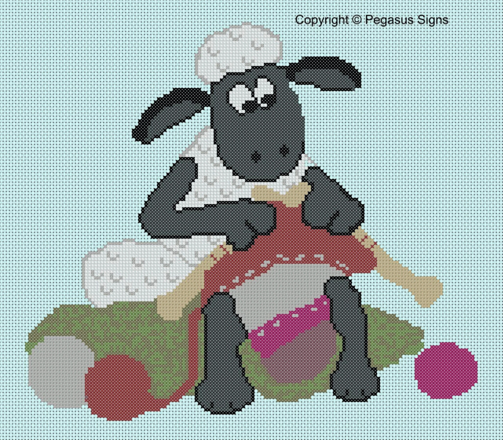 Shaun The Sheep Knitting Cross Stitch Pattern Only Pdf Jpg Files Tv  - Shaun The Sheep Cross Stitch Pattern