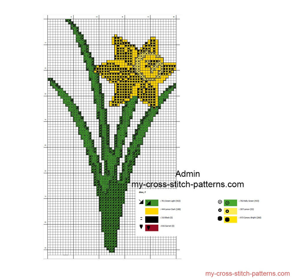 Simple Cross Stitch Pattern Of A Daffodil Flower Free Cross Stitch  - Cross Stitch Daffodil Pattern Free