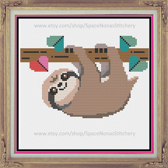 Sloth Cross Stitch Pattern Downloadable PDF Cross Stitch Cross  - Free Sloth Cross Stitch Pattern
