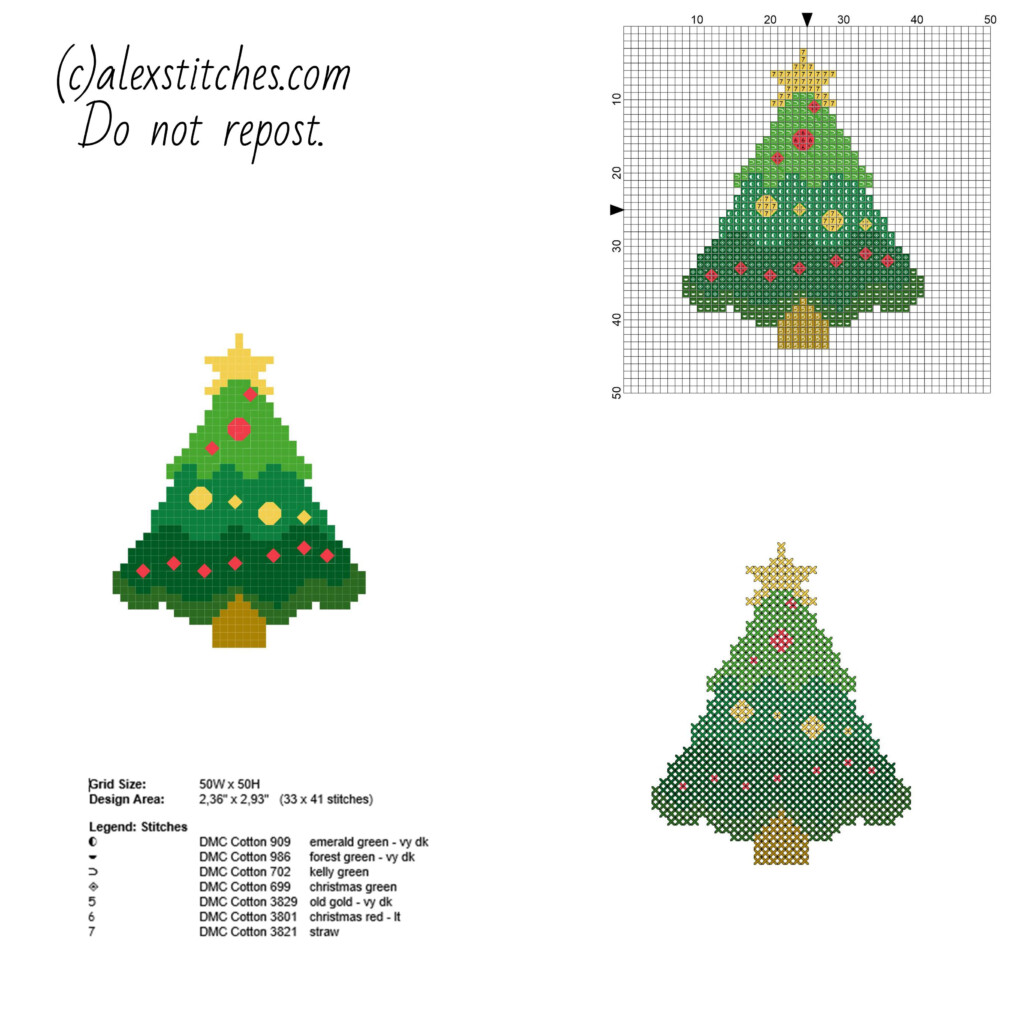 Small And Simple Cross Stitch Christmas Card With Tree Free Pattern  - Small Christmas Tree Cross Stitch Pattern