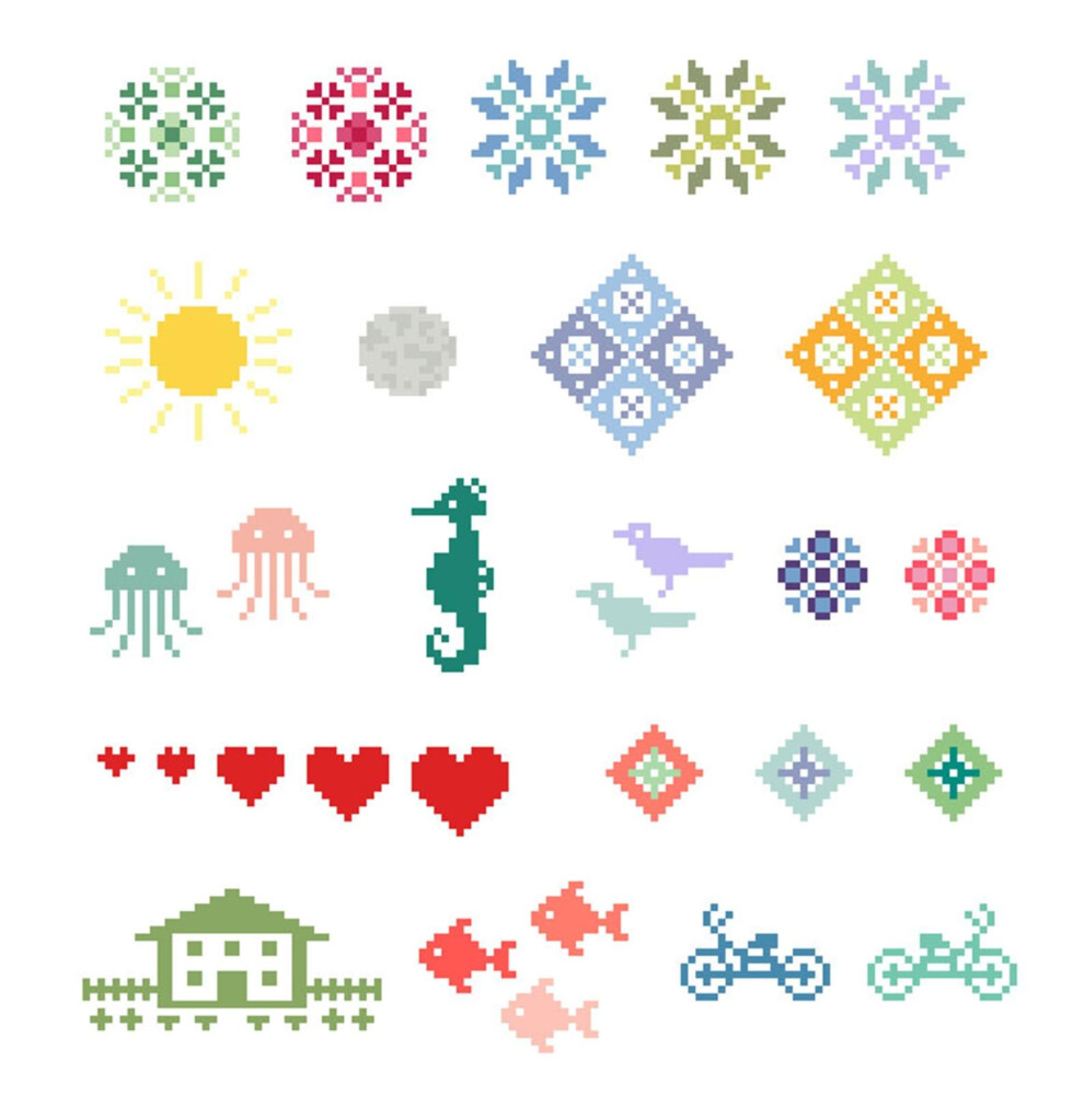 Small Motif Collection Cross Stitch Patterns Instant Download PDF  - Small Cross Stitch Patterns Free Download
