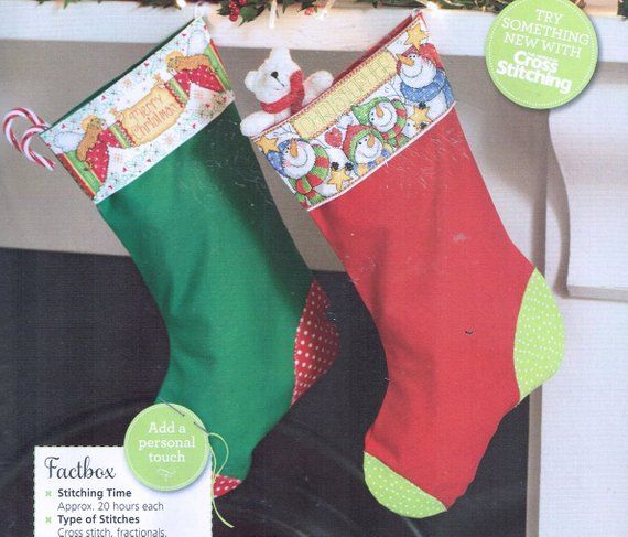 Snowman Or Penguin Christmas Stocking Cuff Cross Stitch Pattern  - Cross Stitch Stocking Cuff Patterns