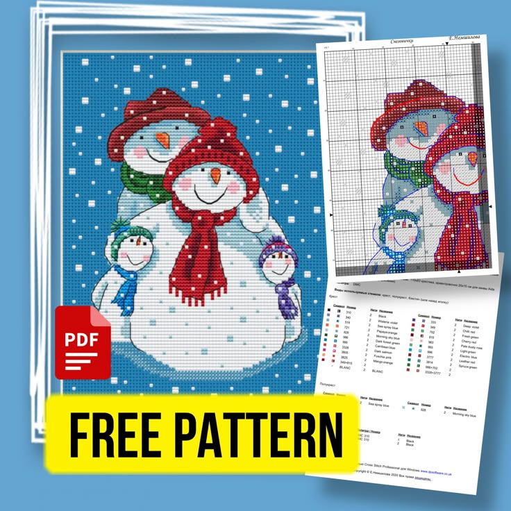  Snowmen Family Free Cross Stitch Pattern Christmas Small Cross  - Free Printable Snowman Cross Stitch Patterns