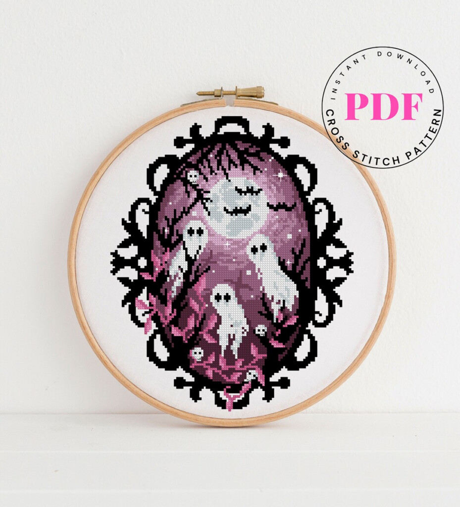 Spooky Mirror Counted Cross Stitch Pattern Ghost Cross Stitch Design  - Free Spooky Cross Stitch Patterns