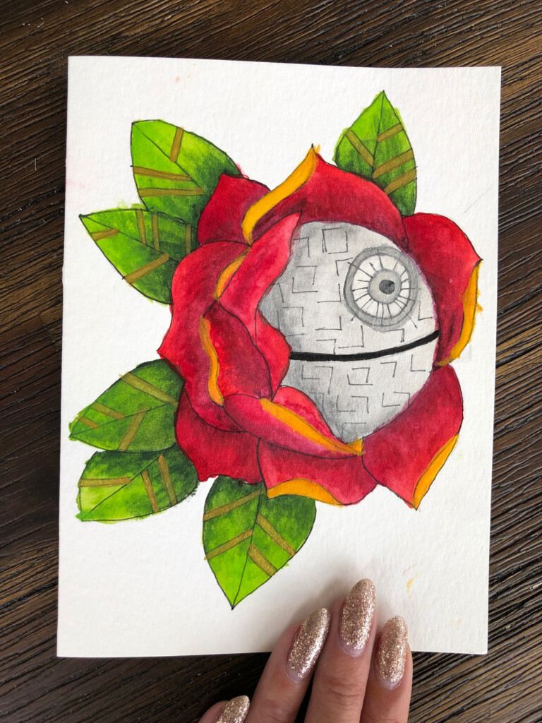 Star Wars Death Star Tattoo Rose Cross Stitch Pattern Geeky Etsy - Death Star Cross Stitch Pattern