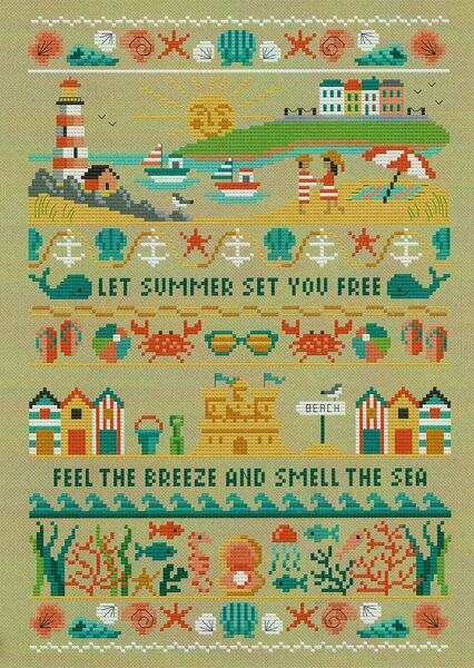 Summer Band Sampler Cross Stitch Pattern By Tiny Modernist variant  - Band Sampler Cross Stitch Patterns