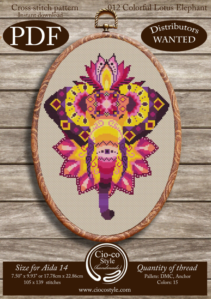 Swirl Elephant Cross Stitch Pattern Colorful Elephant Modern Etsy  - Vintage Elephant Cross Stitch Pattern
