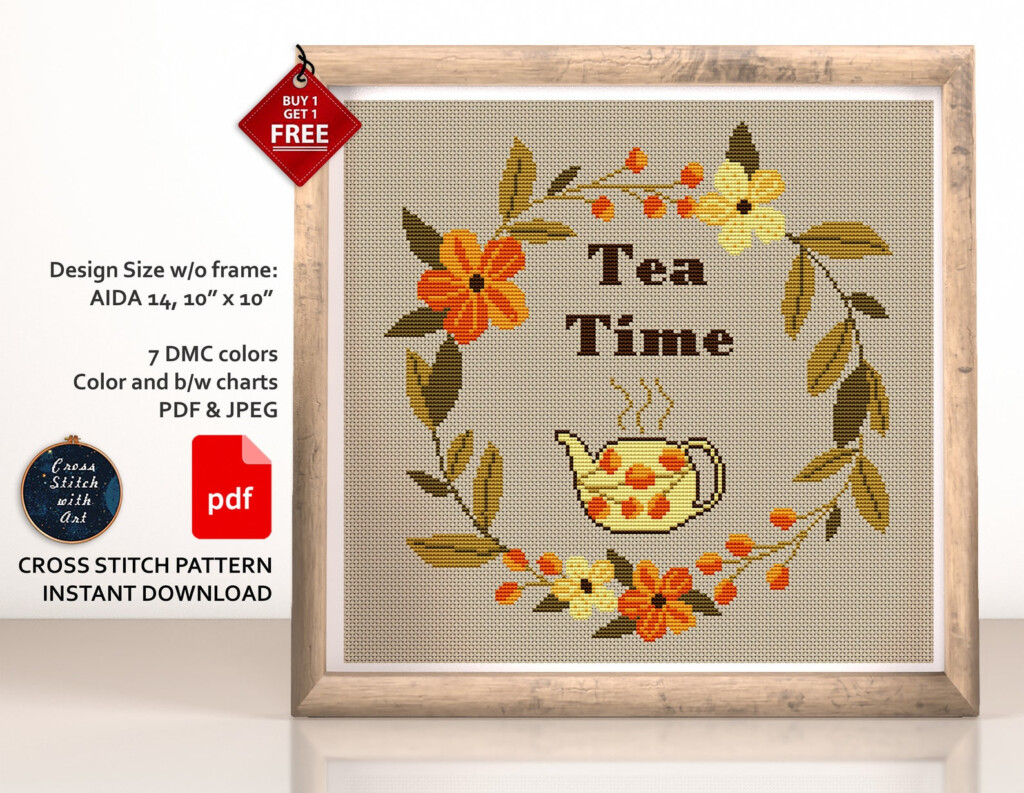 Tea Cross Stitch Pattern Tea Time Cross Stitch PDF Modern Etsy - Tea Time Cross Stitch Pattern