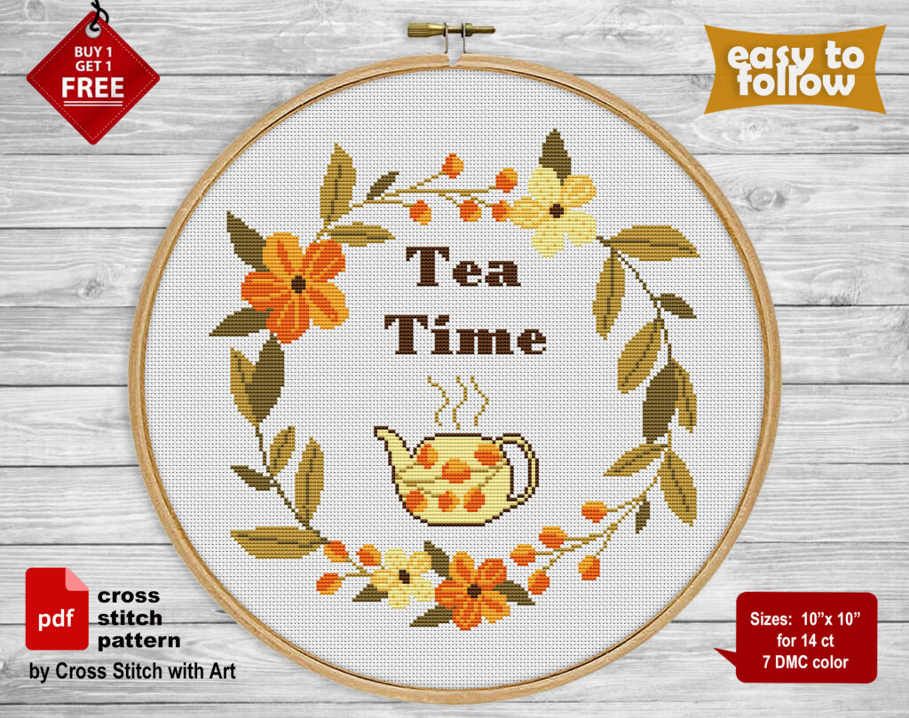 Tea Cross Stitch Pattern Tea Time Cross Stitch PDF Modern Etsy - Tea Time Cross Stitch Pattern