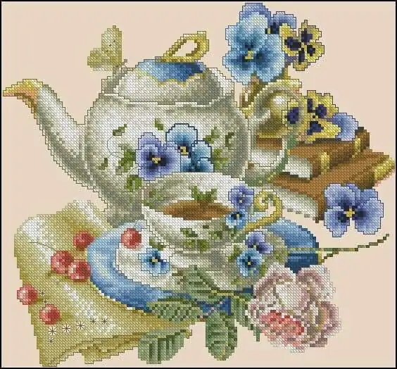 Tea Time cross stitch Design Cross Stitch Club - Tea Time Cross Stitch Pattern