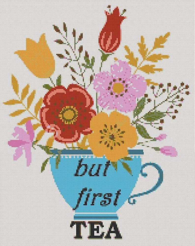 Tea Time Cross Stitch Pattern IINSTANT DOWNLOAD Free Etsy - Tea Time Cross Stitch Pattern