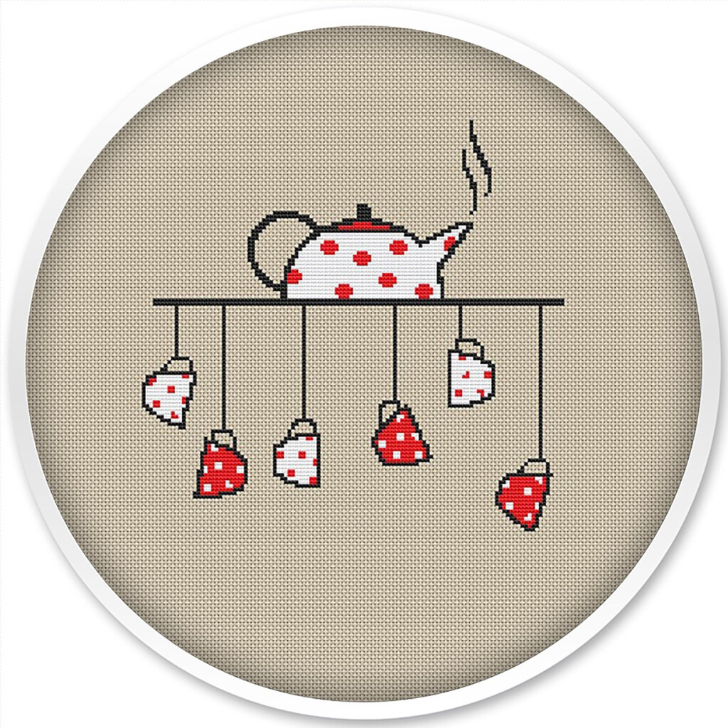 Tea Time Cross Stitch Pattern Instant Download Free Shipping Cross  - Tea Time Cross Stitch Pattern
