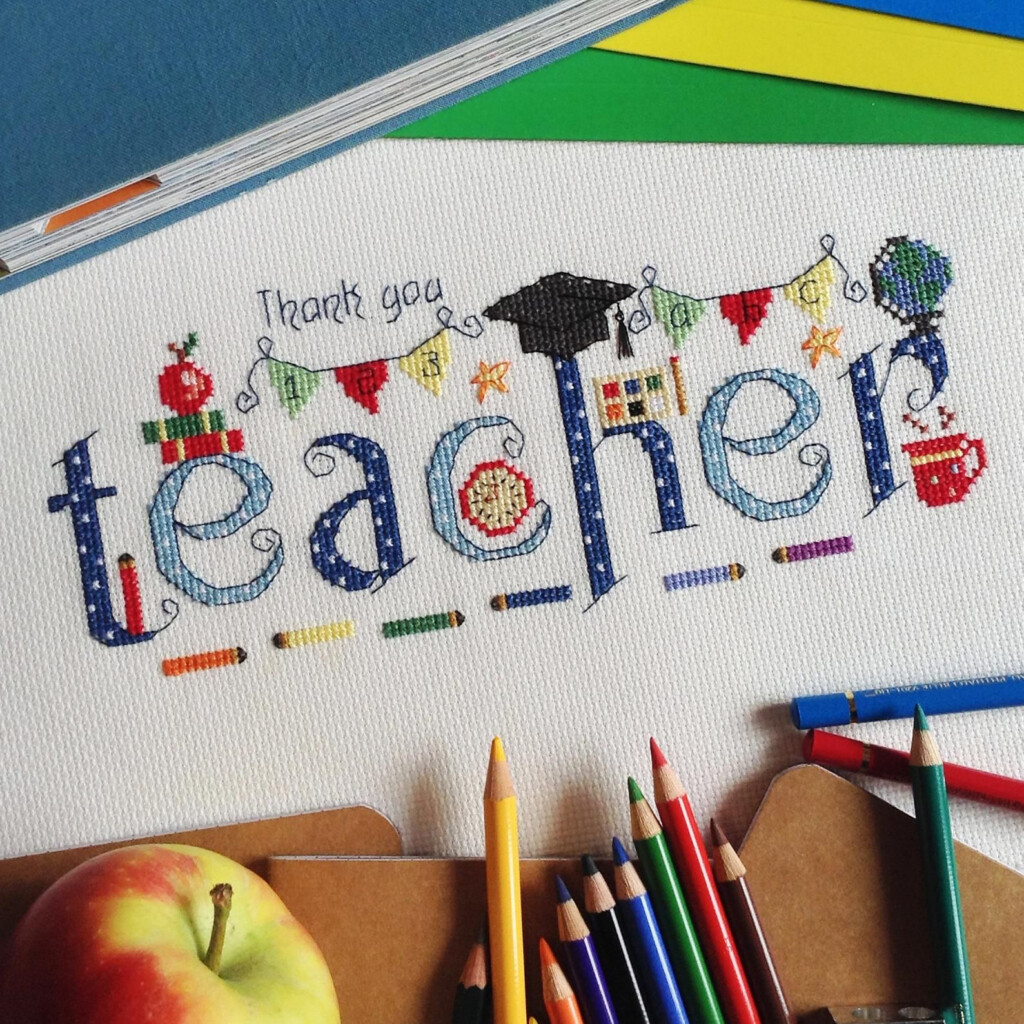 Thank You Teacher Cross Stitch Chart Digital Format PDF Etsy Counted  - Teacher Cross Stitch Patterns Free