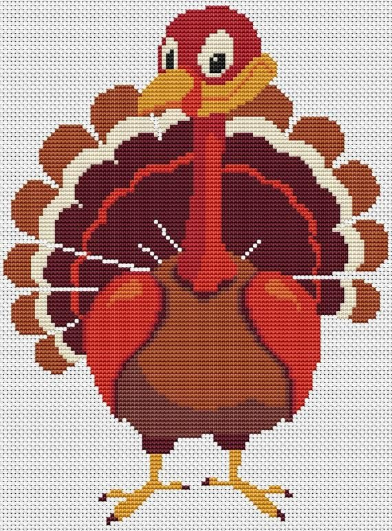 THANKSGIVING Turkey Cross Stitch Pattern PDF Cute Nursery Wall Art  - Free Turkey Cross Stitch Pattern