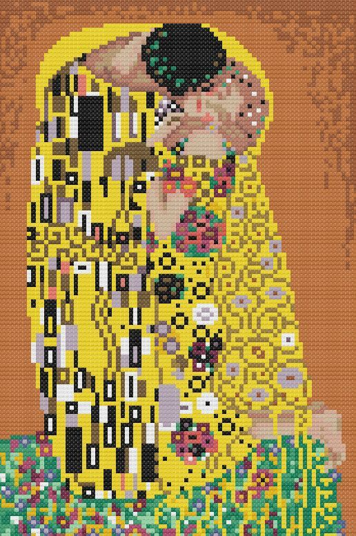 The Kiss By Klimt Cross Stitch Pattern PDF Chart Famous Painting Modern  - Cross Stitch Patterns Of Famous Paintings