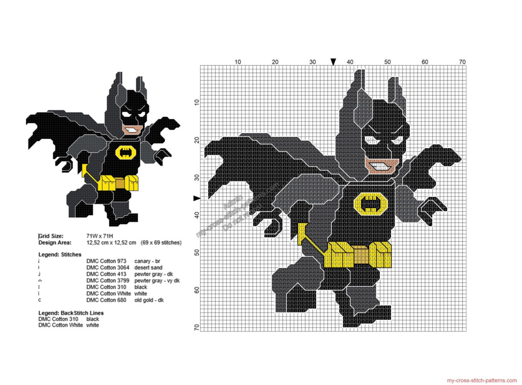 The Lego Batman Movie Free Cross Stitch Pattern 69x69 Xstitch Patterns  - Batman Cross Stitch Pattern Free
