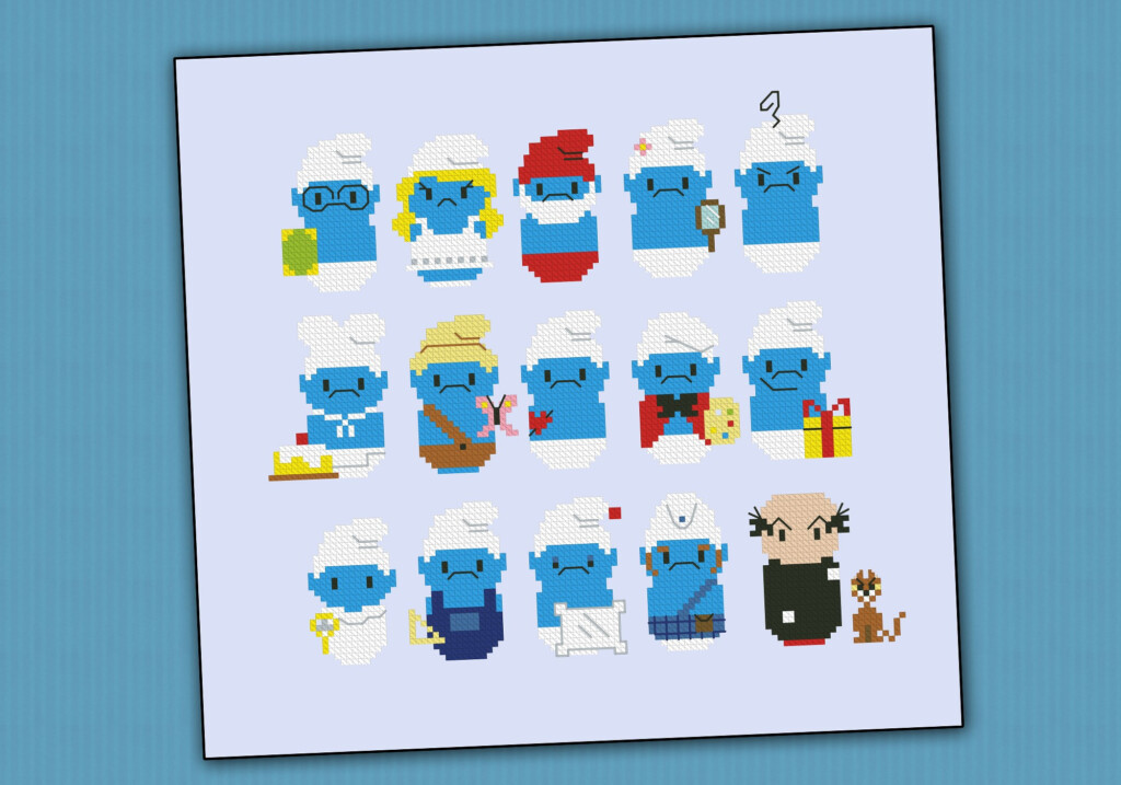 The Smurfs Digital Cross Stitch Pattern - Smurf Cross Stitch Pattern Free