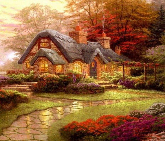 Thomas Kinkade Cottage Cross Stitch Pattern 14 Ct Aida Cloth - Thomas Kinkade Cross Stitch Patterns Download