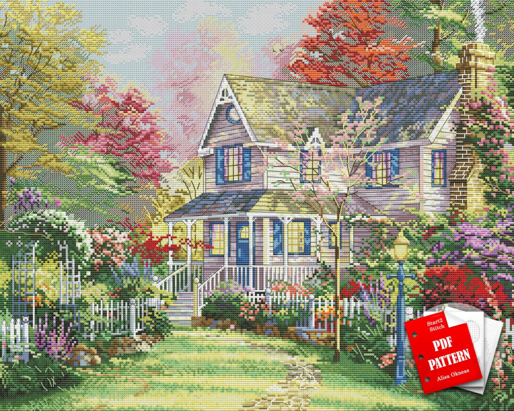 Thomas Kinkade Cross Stitch House Pdf Pattern Summer Cottage Etsy - Thomas Kinkade Cross Stitch Patterns Download
