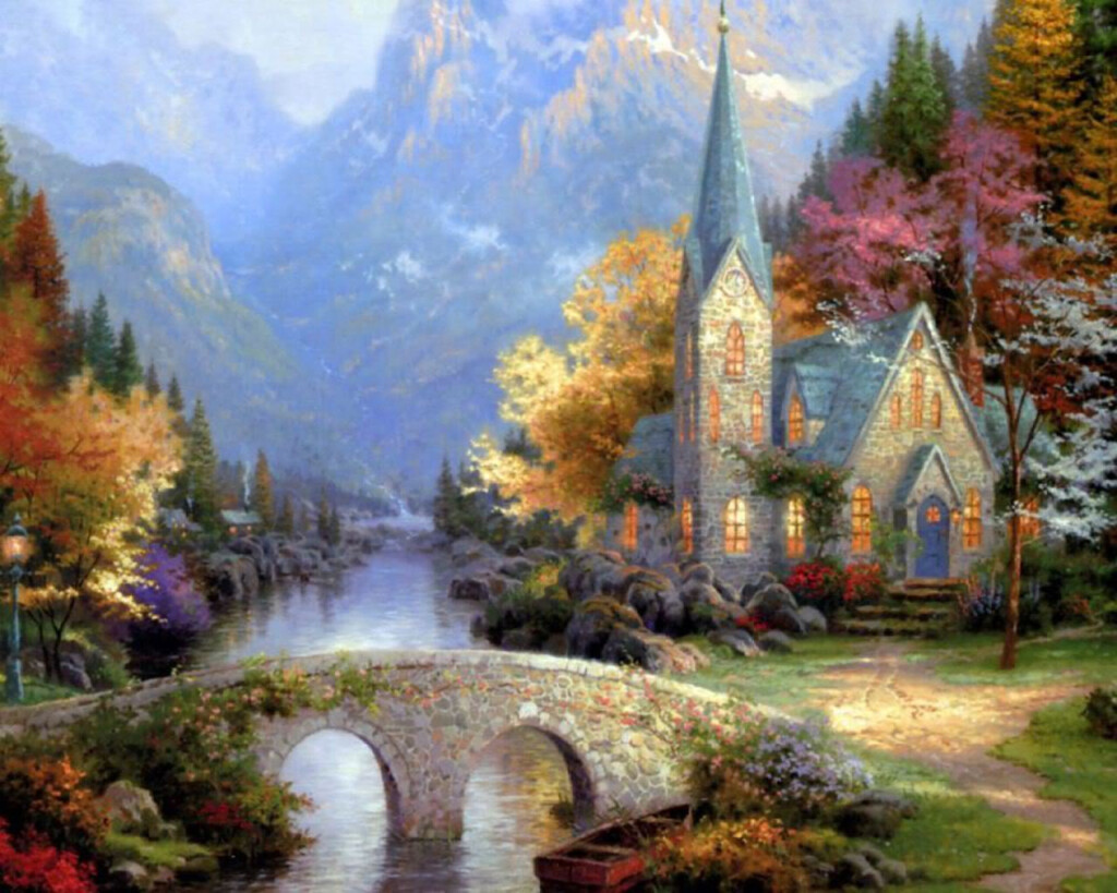 Thomas Kinkade Mountain Chapel Cross Stitch Pattern - Thomas Kinkade Cross Stitch Patterns Download
