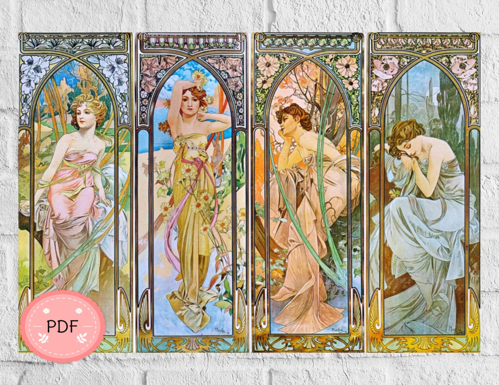 Times Of The Day Cross Stitch Pattern Alphonse Mucha Pdf Etsy UK - Alphonse Mucha Cross Stitch Patterns