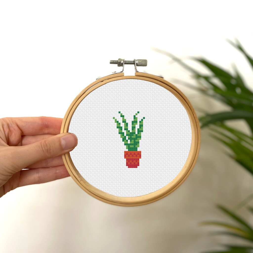 Tiny Cross Stitch Aloe Vera Plant Mini Cross Stitch Flower In Pot  - Aloe Vera Cross Stitch Pattern