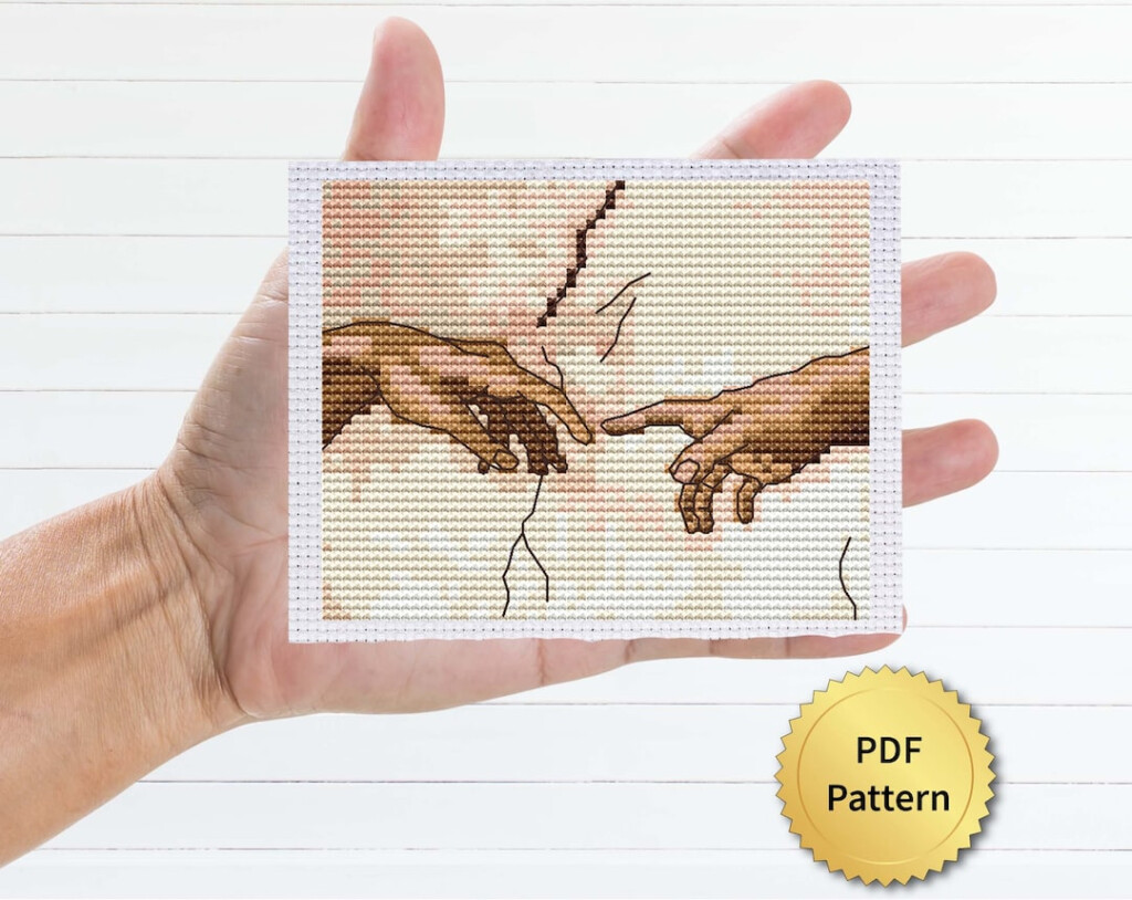 Tiny The Creation Of Adam In Sistine Chapel By Michelangelo Cross  - Sistine Chapel Cross Stitch Pattern