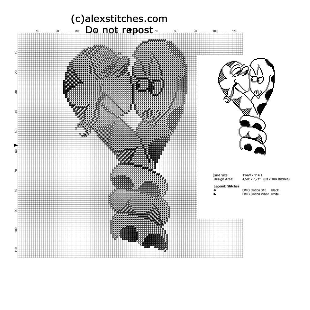 Two Snakes In Love Free Black And White Cross Stitch Pattern Free  - Black And White Cross Stitch Patterns Free