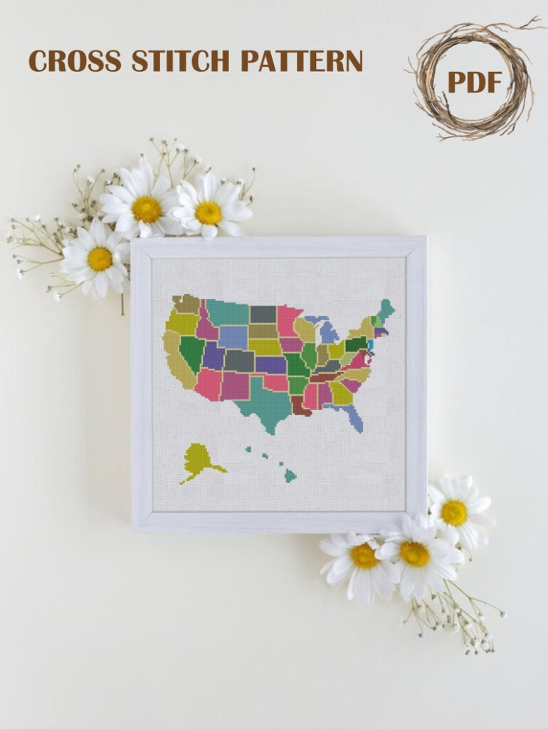 USA Map Cross Stitch Pattern PDF States Of America Map Cross Etsy - Usa Map Cross Stitch Pattern