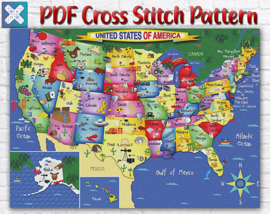 USA Map Cross Stitch Pattern States Of America Map Cross Etsy - Usa Map Cross Stitch Pattern