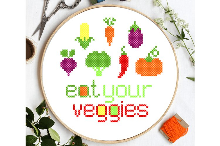 Veggies Cross Stitch Pattern PDF Vegetables Sampler Easy - Vegetable Cross Stitch Patterns Free