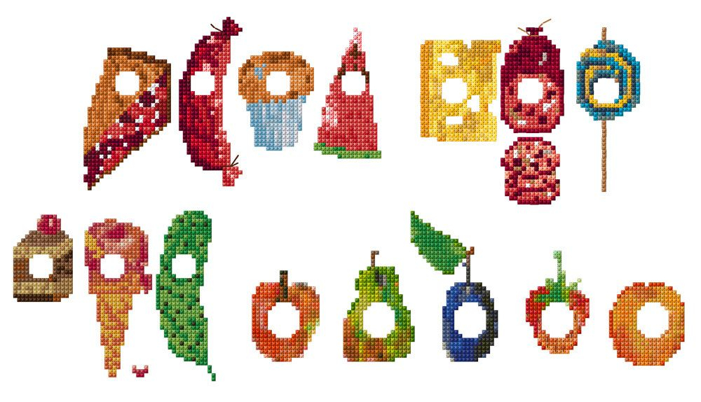 Very Hungry Caterpillar Foods Cross Stitch PDF Chart Bundle 15 00  - Hungry Caterpillar Cross Stitch Pattern