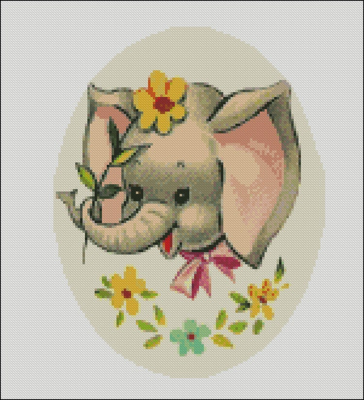 Vintage Baby Elephant Cross Stitch Pattern PDF By Lisalskinner - Vintage Elephant Cross Stitch Pattern