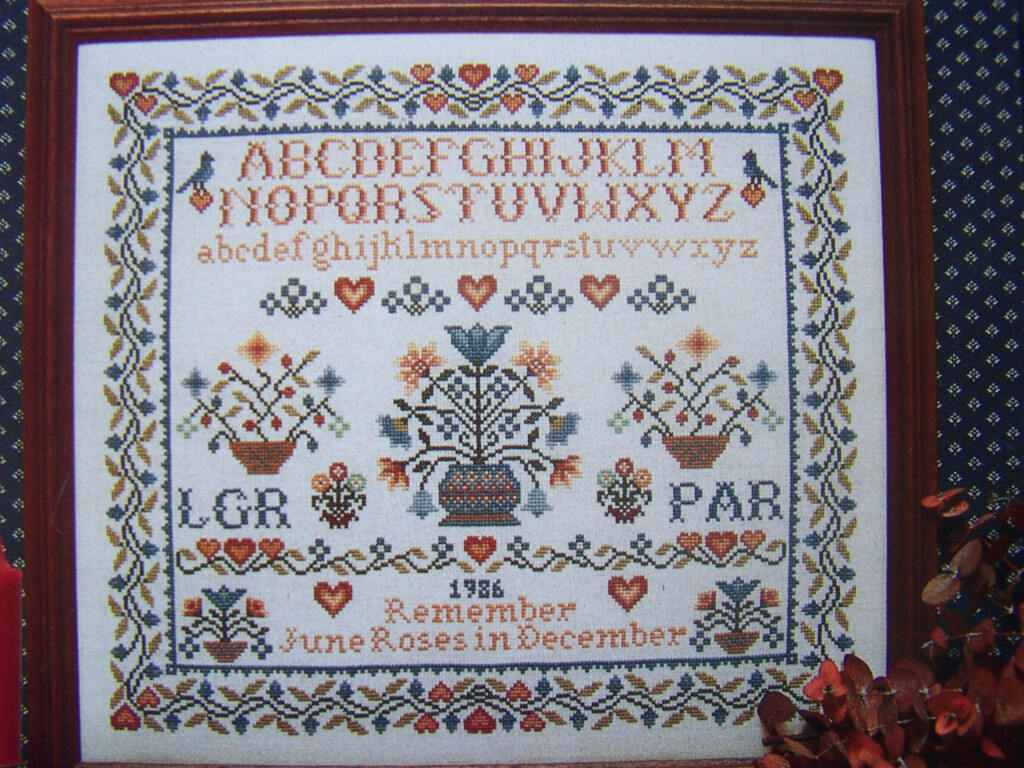 Vintage Counted Cross Stitch Sampler Pattern Remember June Roses In  - Counted Cross Stitch Sampler Patterns