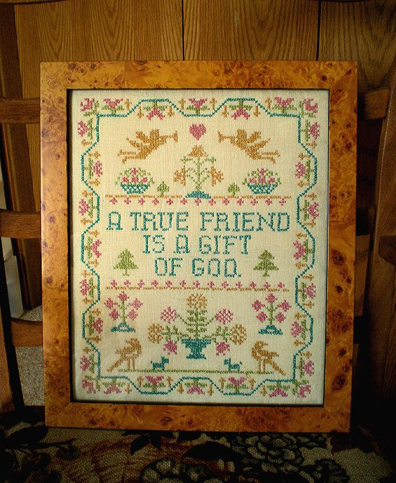 Vintage Cross Stitch Sampler Framed From 1950 s By Moosemom 45 00  - Vintage Cross Stitch Sampler Patterns