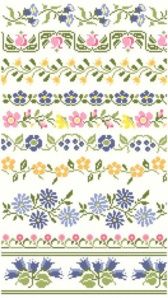 Vintage Floral Cross Stitch Borders Pattern Instant Download PDF Etsy  - Floral Cross Stitch Border Patterns Free