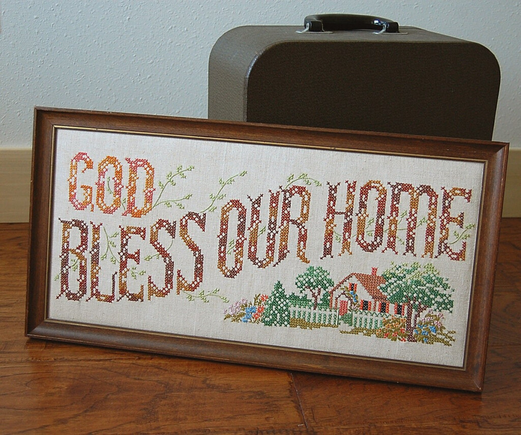Vintage God Bless Our Home Cross Stitch Embroidery Wall - God Bless This Home Cross Stitch Patterns