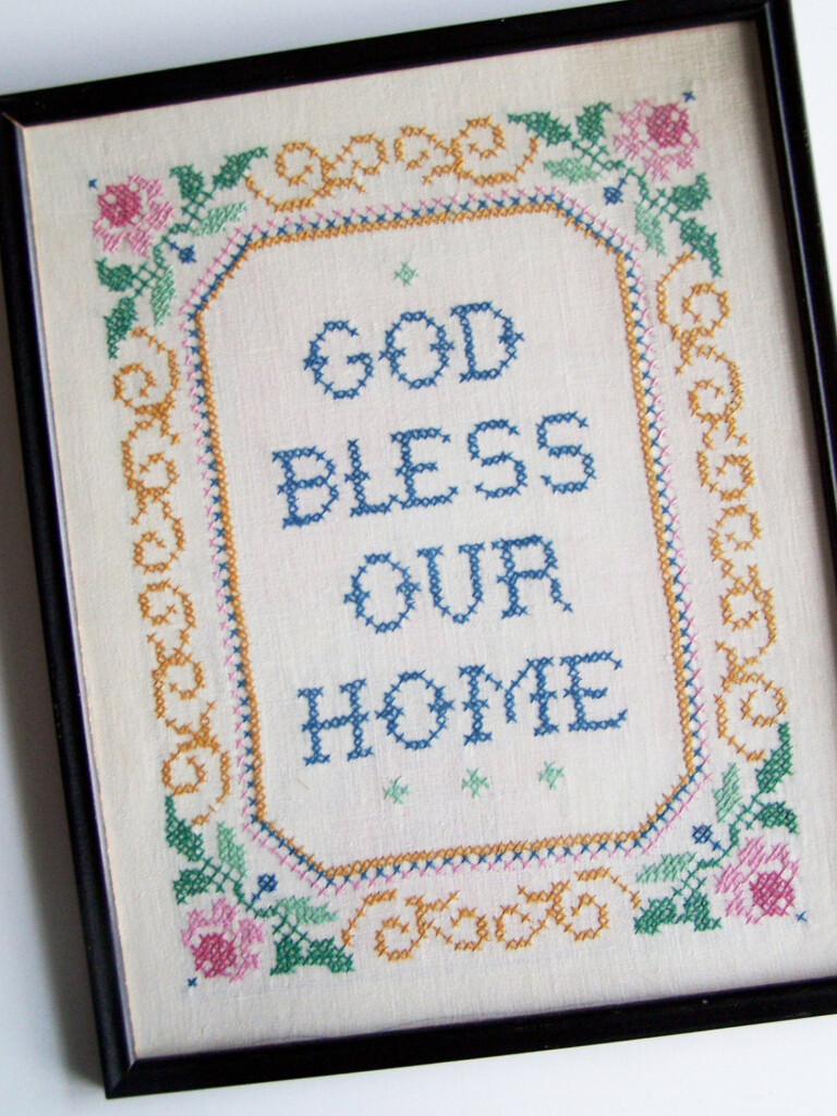 Vintage God Bless Our Home Cross Stitch Framed 1961 - God Bless This Home Cross Stitch Patterns