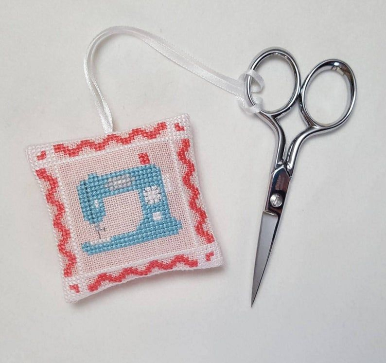 Vintage Sewing Machine Biscornu And Scissor Fob Cross Stitch Pattern  - Cross Stitch Scissor Fob Patterns