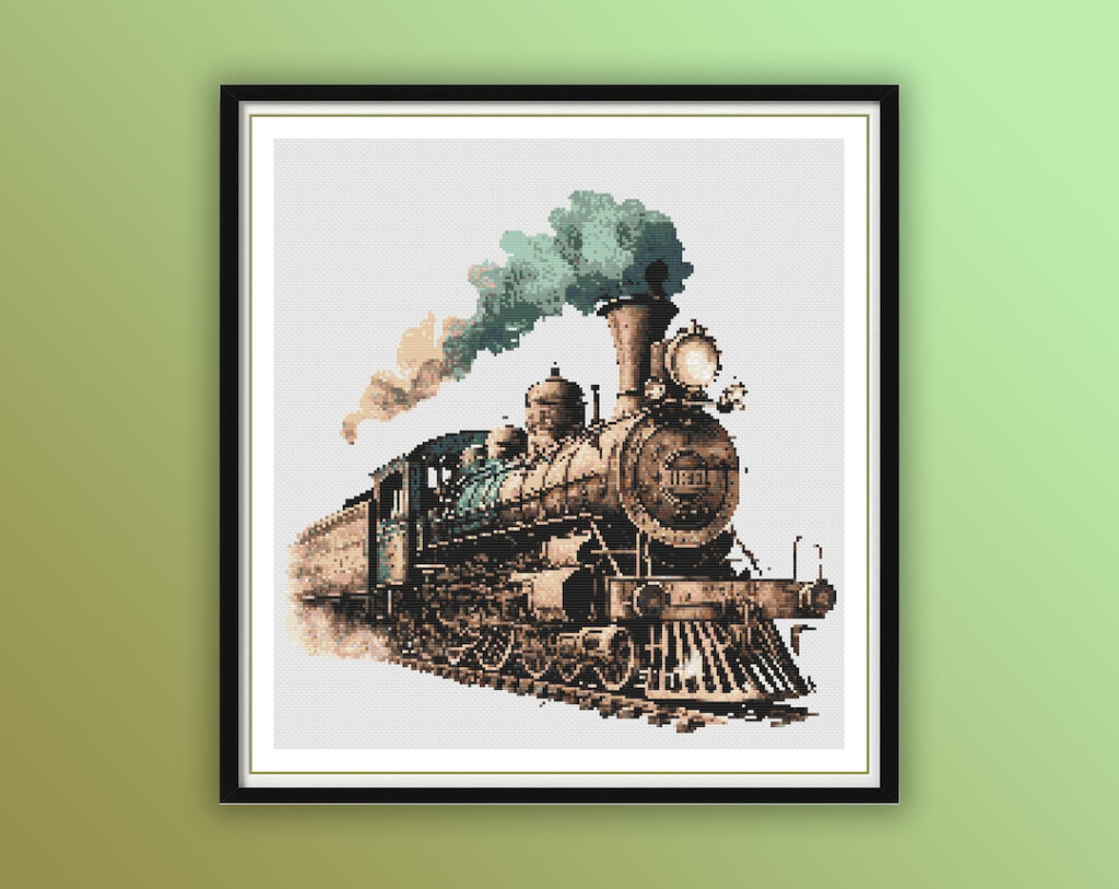 Vintage Steam Train Counted Cross Stitch PDF Pattern Steam Locomotive  - Counted Cross Stitch Train Patterns