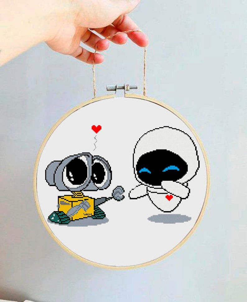 Wall e And Eve Cross Stitch Pattern Pixar Cartoons Digital Format  - Wall E Cross Stitch Pattern