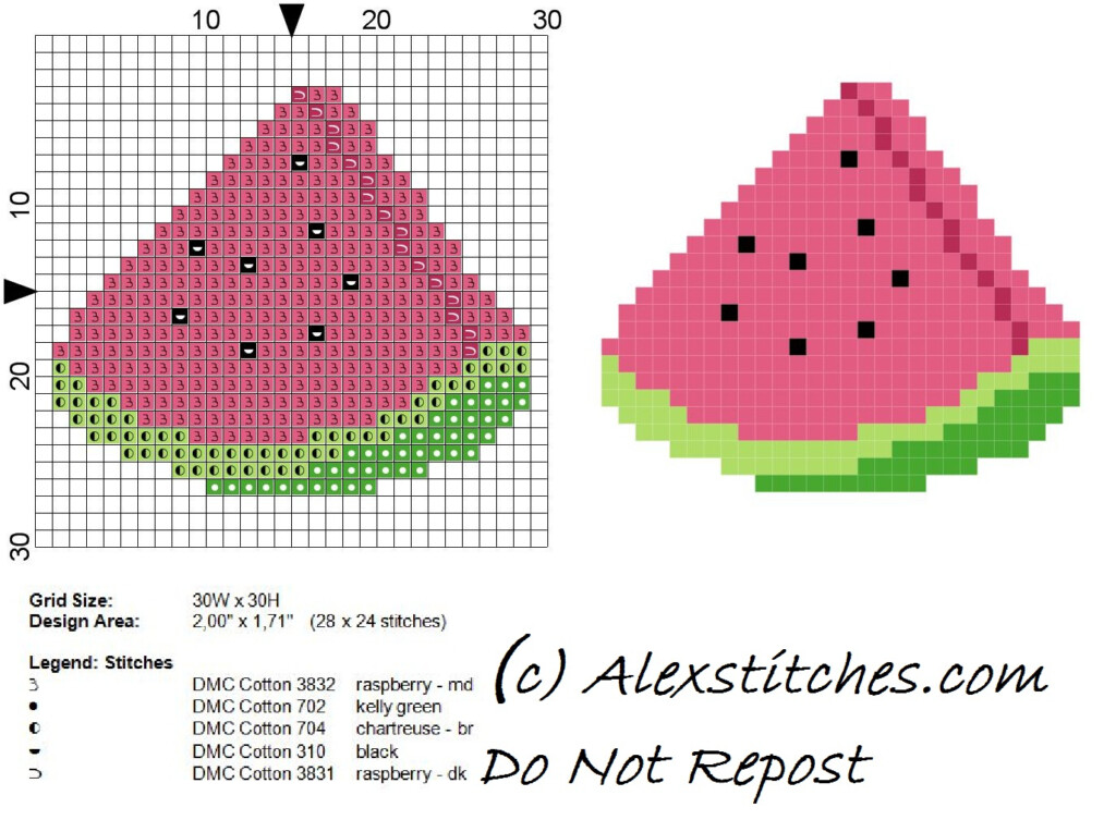 Watermelon Fruit Free Cross Stitch Pattern Free Cross Stitch Patterns  - Free Watermelon Cross Stitch Pattern