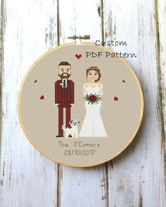 Wedding Cross Stitch Pattern Gift For Couple Family Portrait Etsy UK - Cross Stitch Patterns For Weddings